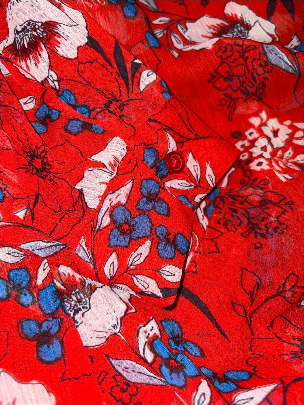 Kut from the Kloth Chiffon Floral V-Neck Blouse L Red - Picture 8 of 10